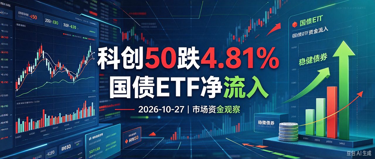 科创50跌4.81%国债ETF净流入 | 2026-10-27
