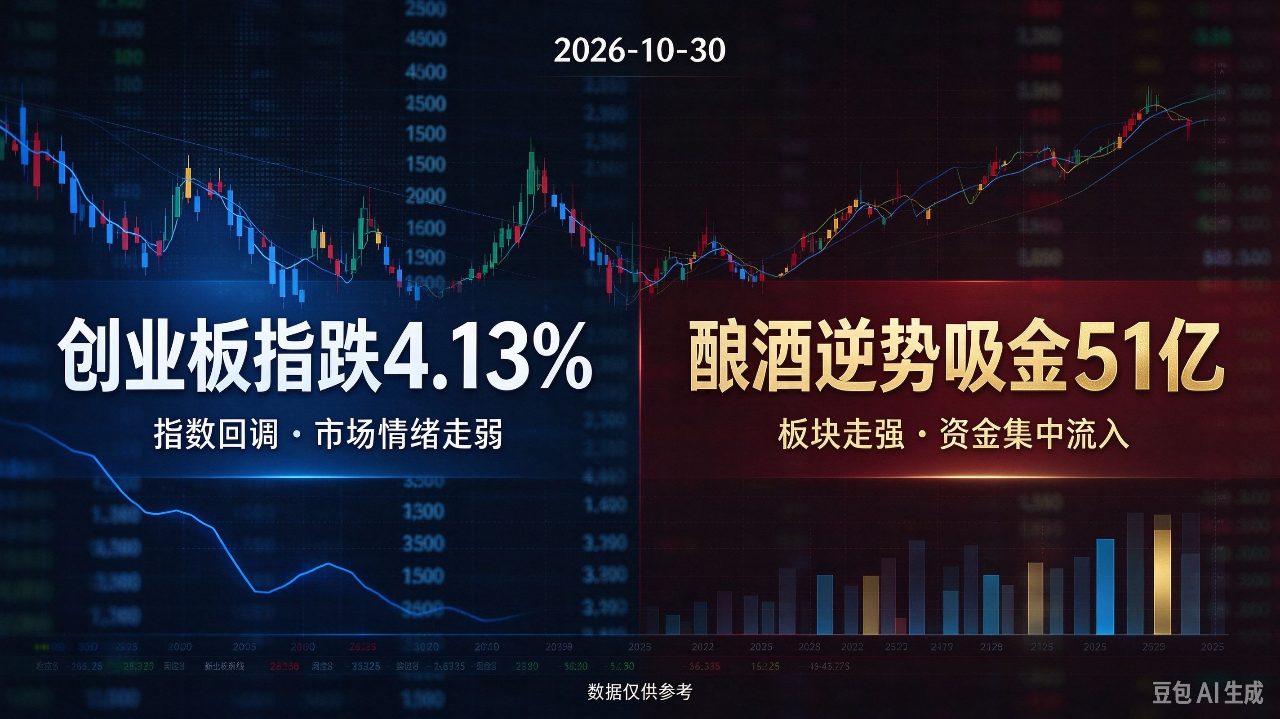 创业板指跌4.13% 酿酒逆势吸金51亿 | 2026-10-30