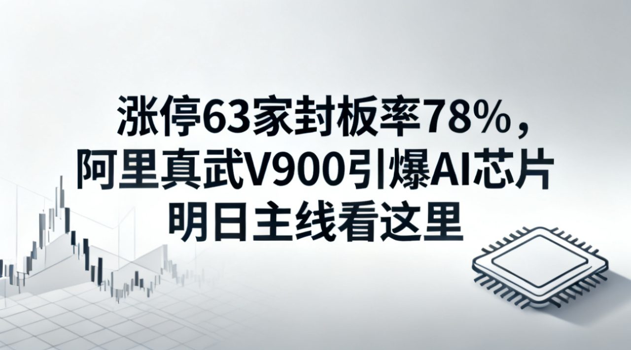 涨停63家封板率78%，阿里真武V900引爆AI芯片，明日主线看这里
